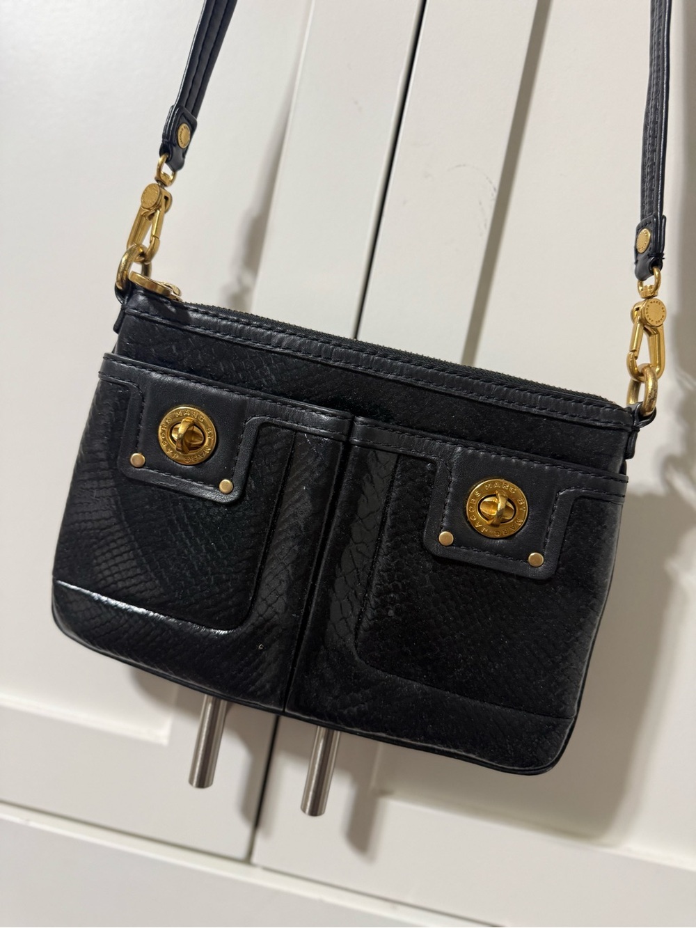 Marc By Marc Jacobs Black Leather Crossbody with Gold Hardware